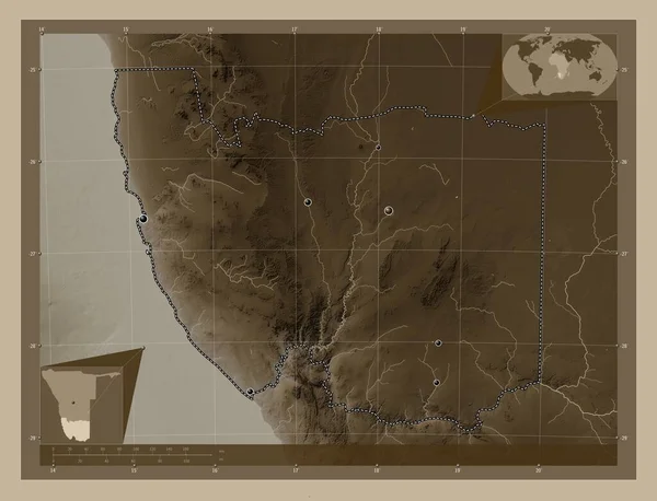 Karas Regione Della Namibia Mappa Elevazione Colorata Toni Seppia Con — Foto Stock
