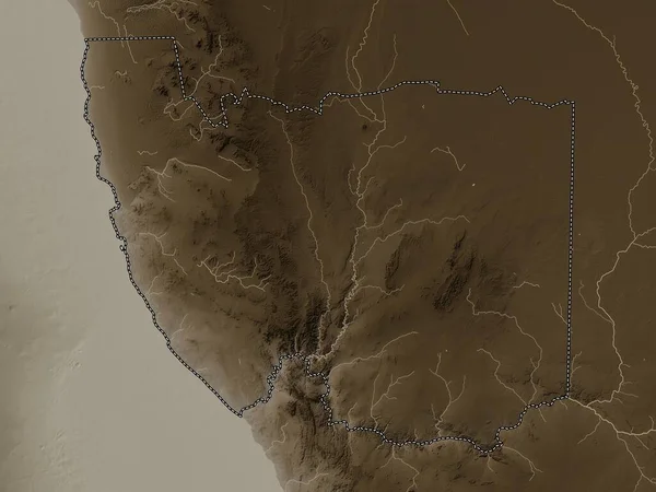 Karas Región Namibia Mapa Elevación Coloreado Tonos Sepia Con Lagos — Foto de Stock