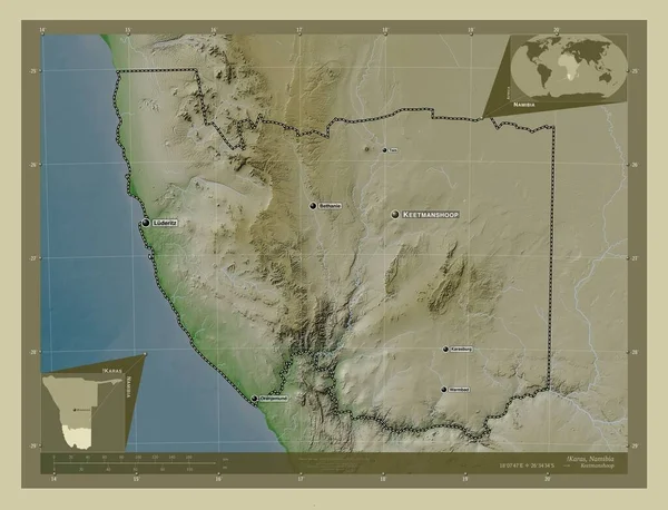 Karas Regione Della Namibia Mappa Elevazione Colorata Stile Wiki Con — Foto Stock