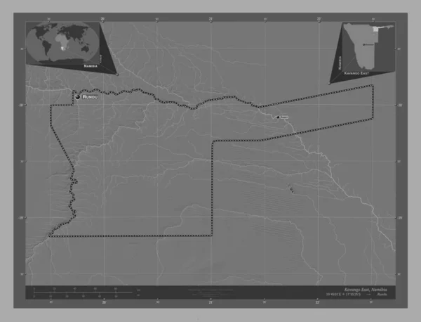 Каванго Схід Район Намібії Білевелівська Карта Висот Озерами Річками Місця — стокове фото