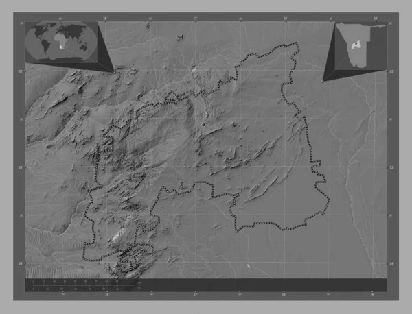 Khomas Περιφέρεια Ναμίμπια Bilevel Υψομετρικός Χάρτης Λίμνες Και Ποτάμια Τοποθεσίες — Φωτογραφία Αρχείου