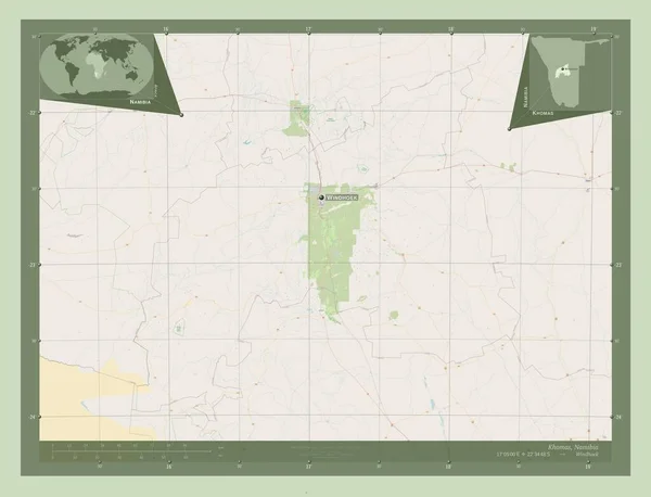 Хомас Регион Намибии Карта Улиц Места Названия Крупных Городов Области — стоковое фото
