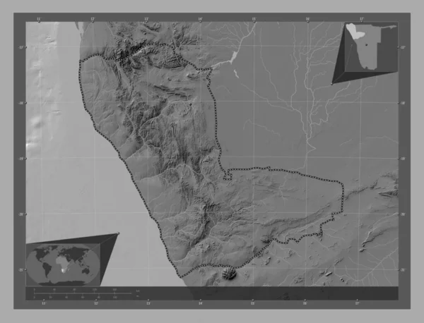 Кунене Регион Намибии Карта Рельефа Билевела Озерами Реками Вспомогательные Карты — стоковое фото