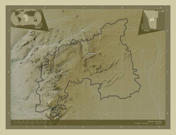 Khomas Περιφέρεια Ναμίμπια Υψόμετρο Χάρτη Χρωματισμένο Στυλ Wiki Λίμνες Και — Φωτογραφία Αρχείου