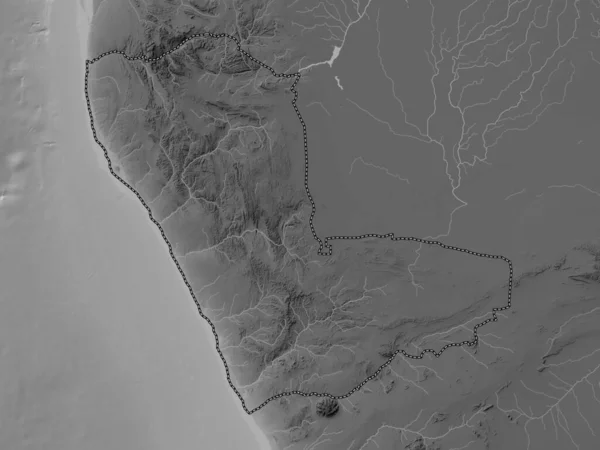 Kunene Región Namibia Mapa Elevación Escala Grises Con Lagos Ríos — Foto de Stock