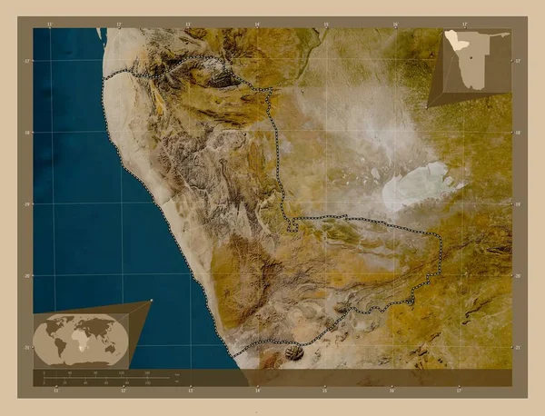 Кунене Регион Намибии Карта Спутника Низкого Разрешения Вспомогательные Карты Расположения — стоковое фото