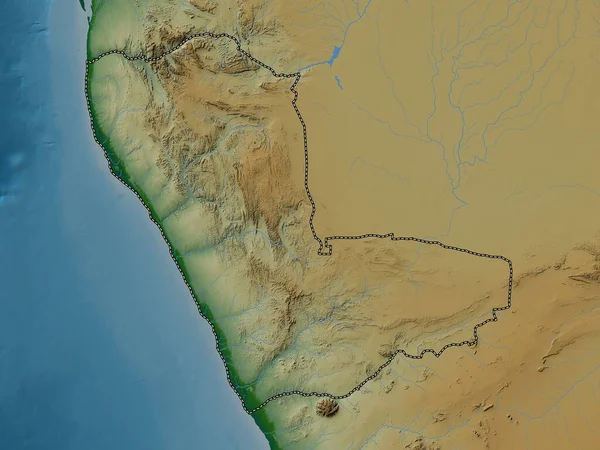 Kunene Region Namibia 带有湖泊和河流的彩色高程图 — 图库照片