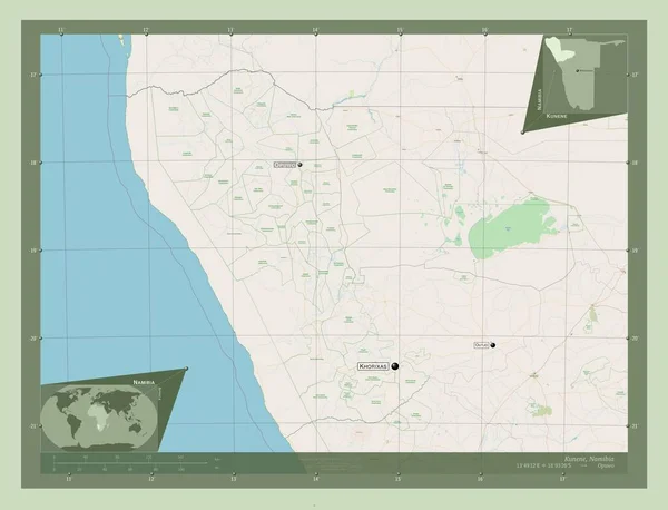 Kunene Regione Della Namibia Mappa Stradale Aperta Località Nomi Delle — Foto Stock