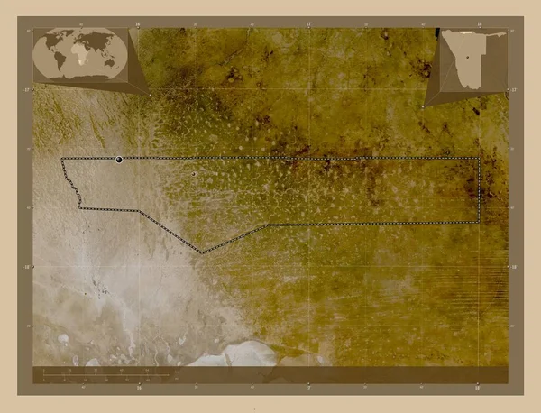 Ohangwena 纳米比亚地区 低分辨率卫星地图 该区域主要城市的所在地点 角辅助位置图 — 图库照片