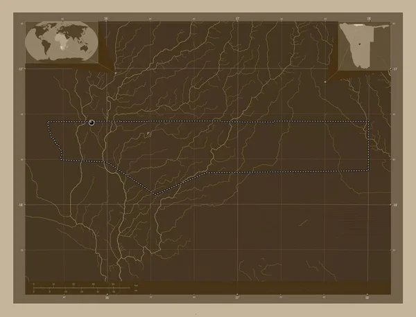 Ohangwena Regione Della Namibia Mappa Elevazione Colorata Toni Seppia Con — Foto Stock