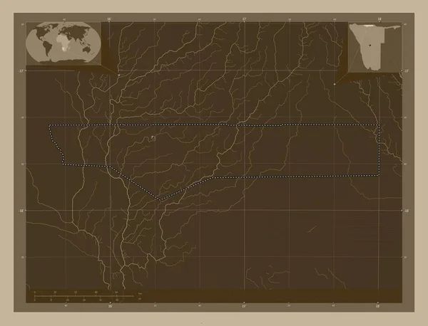 Охангвена Регион Намибии Карта Высоты Окрашенная Сепиевые Тона Озерами Реками — стоковое фото