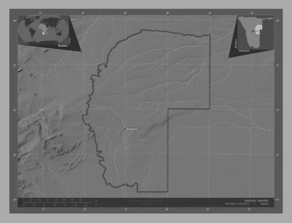 Омахеке Район Намібії Білевелівська Карта Висот Озерами Річками Місця Розташування — стокове фото