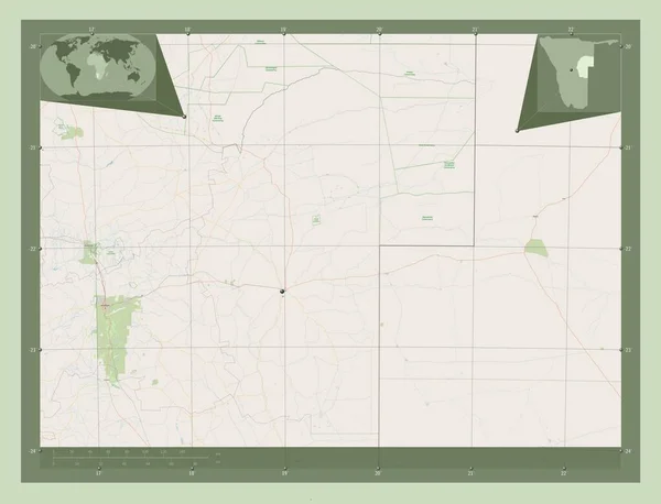 Omaheke Region Namibii Otwórz Mapę Ulic Pomocnicze Mapy Położenia Narożnika — Zdjęcie stockowe