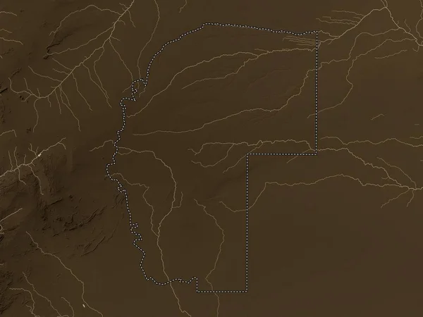 Омахеке Регион Намибии Карта Высот Окрашенная Сепиевые Тона Озерами Реками — стоковое фото