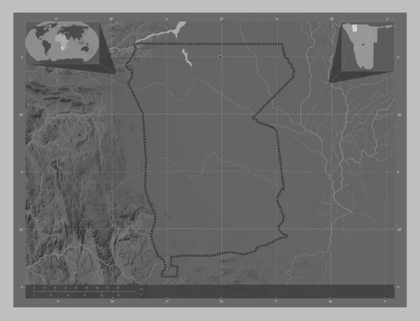 Омусати Регион Намибии Карта Высот Оттенках Серого Озерами Реками Вспомогательные — стоковое фото
