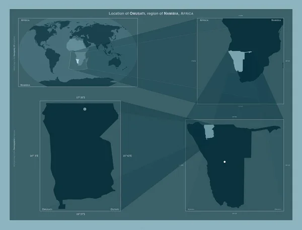 Омусати Регион Намибии Диаграмма Показывающая Расположение Региона Крупных Картах Состав — стоковое фото