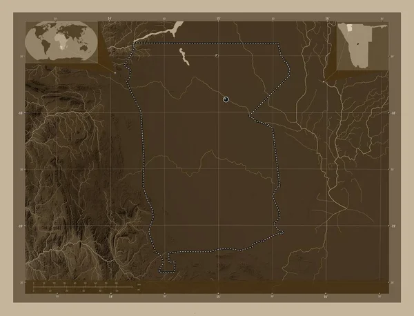 Омусаті Район Намібії Висота Карти Забарвлена Сепії Тонів Озерами Річками — стокове фото