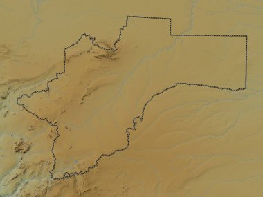 Otjozondjupa, Namibya bölgesi. Gölleri ve nehirleri olan renkli yükseklik haritası
