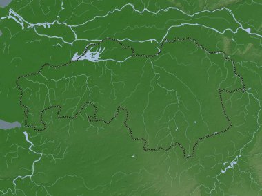 Noord-Brabant, Hollanda vilayeti. Yükseklik haritası göller ve nehirlerle wiki stilinde renklendirilmiştir