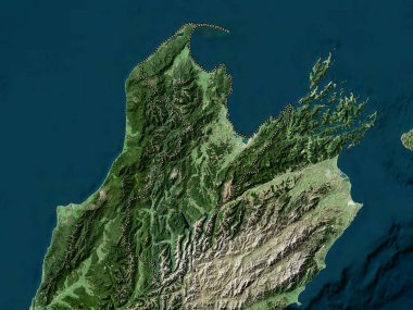 Nelson, Yeni Zelanda 'nın üniter otoritesi. Düşük çözünürlüklü uydu haritası