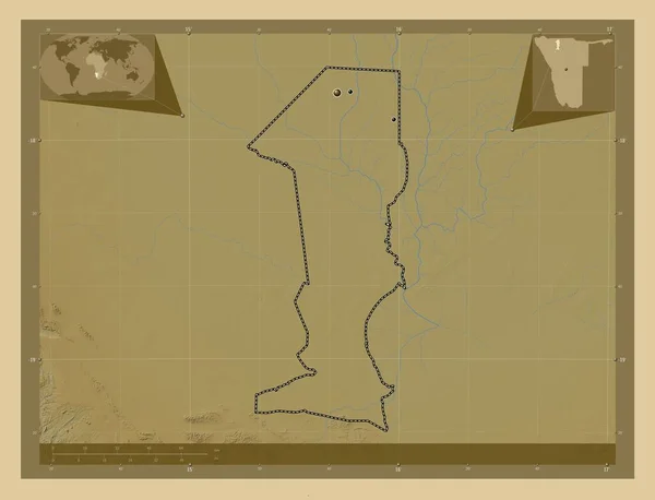 Ошана Район Намібії Кольорові Карти Висот Озерами Річками Розташування Великих — стокове фото