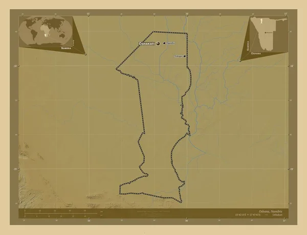 Ошана Район Намібії Кольорові Карти Висот Озерами Річками Місця Розташування — стокове фото
