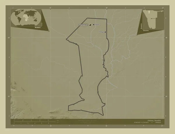 Ошана Район Намібії Висота Карти Забарвлена Вікі Стилі Озерами Річками — стокове фото