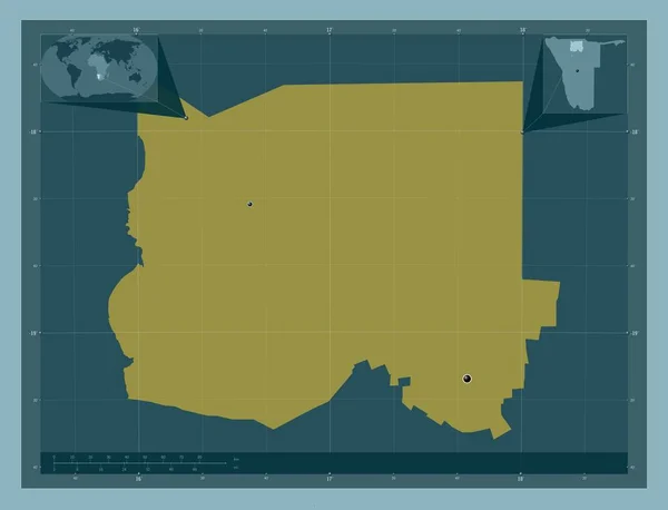ナミビアの地域 しっかりした色の形 地域の主要都市の場所 コーナー補助位置図 — ストック写真