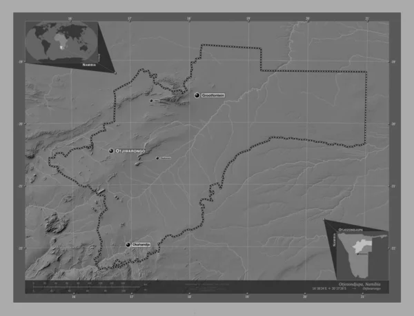 Otjozondjupa Район Намібії Білевелівська Карта Висот Озерами Річками Місця Розташування — стокове фото