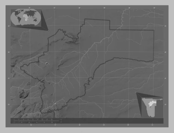 Otjozondjupa Regionen Namibia Grayscale Höjdkarta Med Sjöar Och Floder Hjälpkartor — Stockfoto