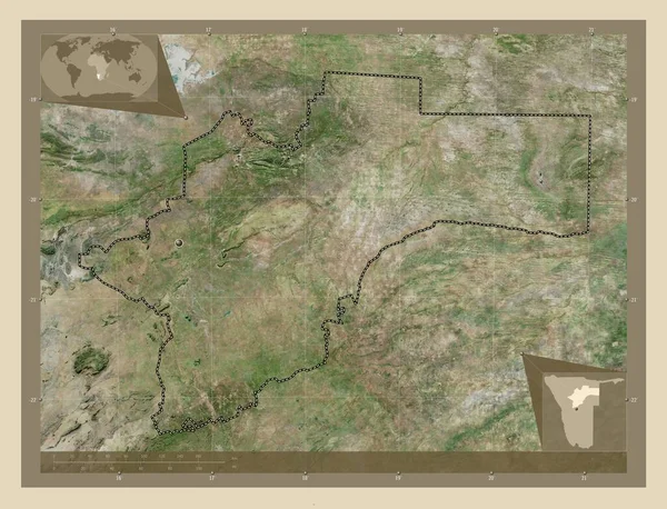 Otjozondjupa Περιφέρεια Ναμίμπια Υψηλής Ανάλυσης Δορυφορικός Χάρτης Γωνιακοί Χάρτες Βοηθητικής — Φωτογραφία Αρχείου