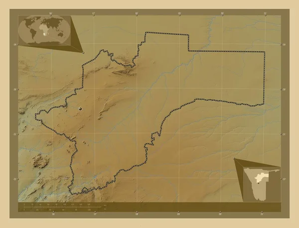 Otjozondjupa Regionen Namibia Farget Høydekart Med Innsjøer Elver Stedskart Hjørner – stockfoto