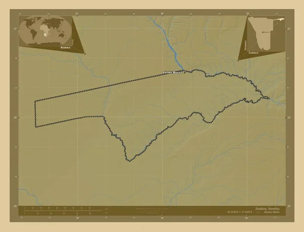 Замбезі Район Намібії Кольорові Карти Висот Озерами Річками Місця Розташування — стокове фото