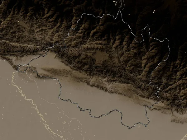 Центральний Регіон Розвитку Непалу Висота Карти Забарвлена Сепії Тони Озерами — стокове фото