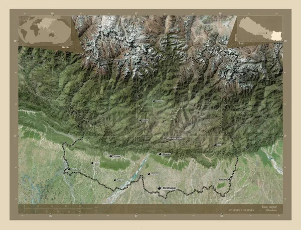 Ανατολική Περιοχή Ανάπτυξης Του Νεπάλ Υψηλής Ανάλυσης Δορυφορικός Χάρτης Τοποθεσίες — Φωτογραφία Αρχείου
