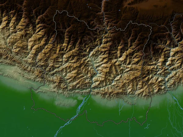 Ανατολική Περιοχή Ανάπτυξης Του Νεπάλ Χρωματιστός Υψομετρικός Χάρτης Λίμνες Και — Φωτογραφία Αρχείου