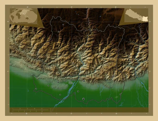 Východ Rozvojová Oblast Nepálu Barevná Mapa Jezery Řekami Umístění Velkých — Stock fotografie
