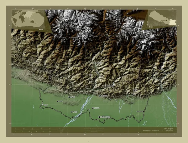 Východ Rozvojová Oblast Nepálu Zdvihová Mapa Zbarvená Stylu Wiki Jezery — Stock fotografie