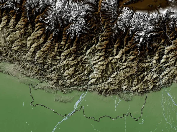 Este Región Desarrollo Nepal Mapa Elevación Coloreado Estilo Wiki Con — Foto de Stock