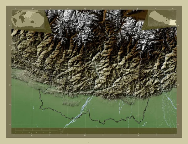 Oost Ontwikkelingsregio Nepal Hoogtekaart Gekleurd Wiki Stijl Met Meren Rivieren — Stockfoto