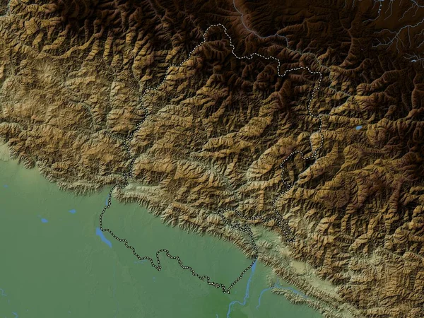 Extremo Oeste Región Desarrollo Nepal Mapa Elevación Colores Con Lagos — Foto de Stock