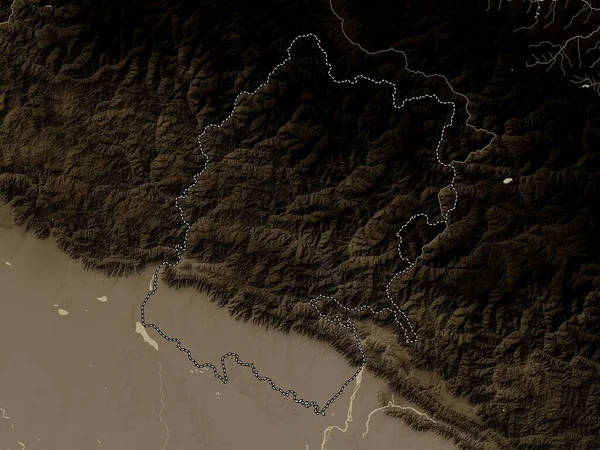 Απω Δυτική Περιοχή Ανάπτυξης Του Νεπάλ Υψόμετρο Χάρτη Χρωματισμένο Τόνους — Φωτογραφία Αρχείου