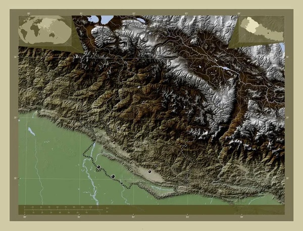 Medio Oeste Región Desarrollo Nepal Mapa Elevación Coloreado Estilo Wiki —  Fotos de Stock