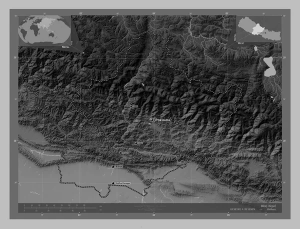 Západ Rozvojová Oblast Nepálu Výškové Mapy Jezery Řekami Umístění Názvy — Stock fotografie