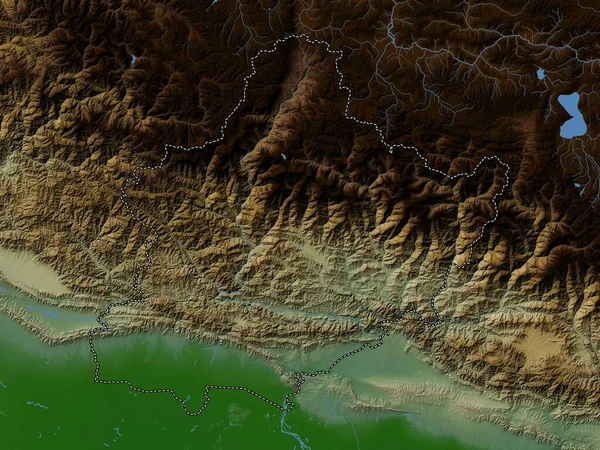尼泊尔的发展地区 带有湖泊和河流的彩色高程图 — 图库照片