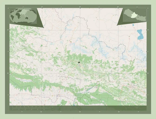 West Ontwikkelingsregio Nepal Open Plattegrond Hulplocatiekaarten Hoek — Stockfoto