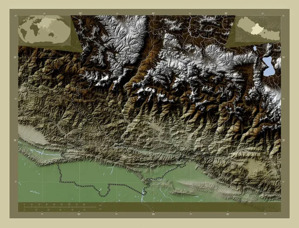 Oeste Región Desarrollo Nepal Mapa Elevación Coloreado Estilo Wiki Con —  Fotos de Stock