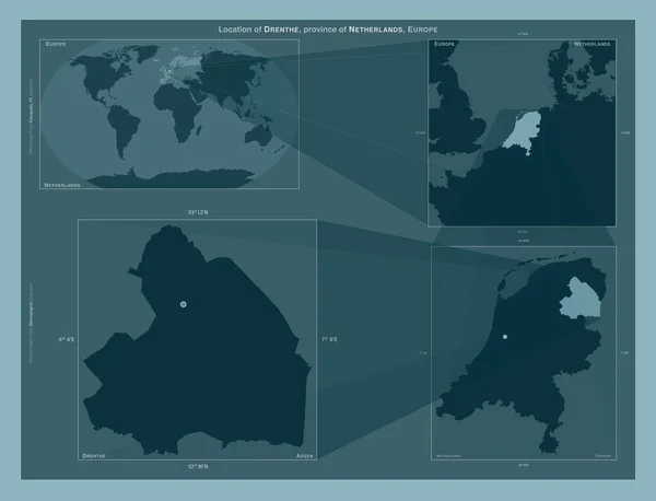 荷兰Drenthe省 在大比例尺地图上显示该区域位置的图表 坚实背景下矢量框架和Png形状的组成 — 图库照片