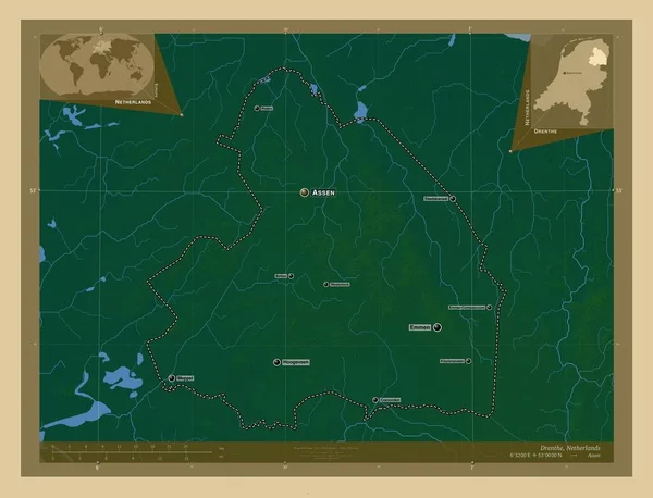 Дренте Провинция Нидерландов Цветная Карта Высоты Озерами Реками Места Названия — стоковое фото