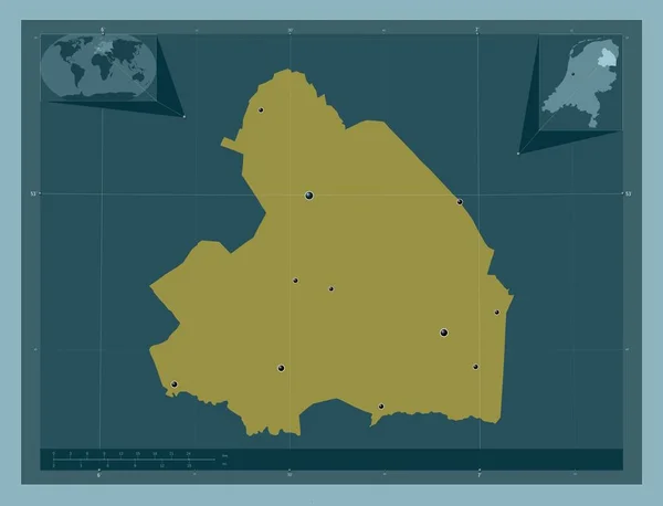 Drenthe Provinz Der Niederlande Einfarbige Form Standorte Der Wichtigsten Städte — Stockfoto